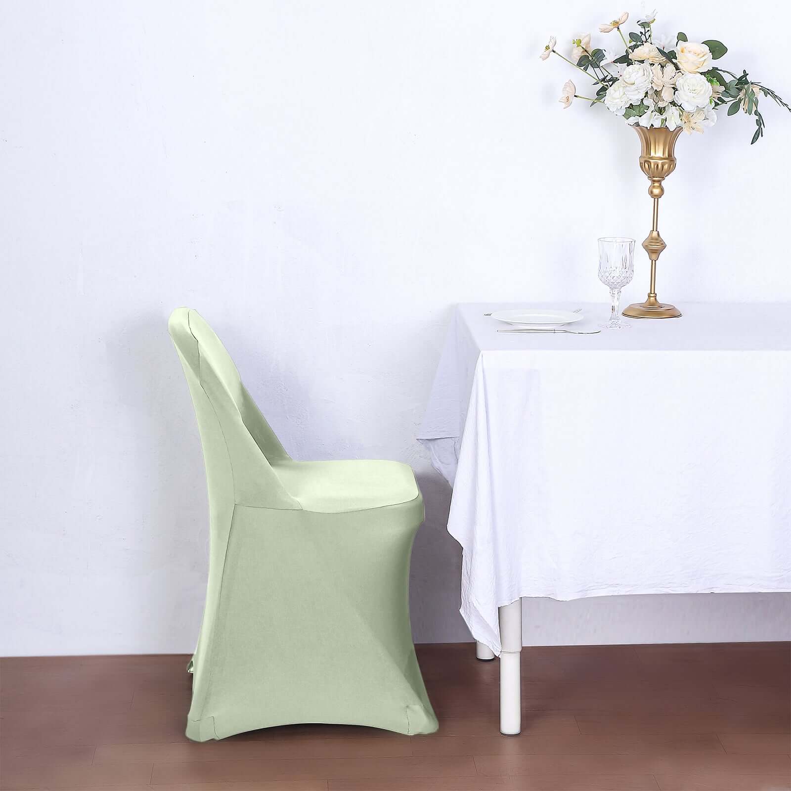 Stretch Spandex Chair Cover Sage Green for Folding Chairs - Reusable & Wrinkle-Resistant 160GSM Fitted Slipcover