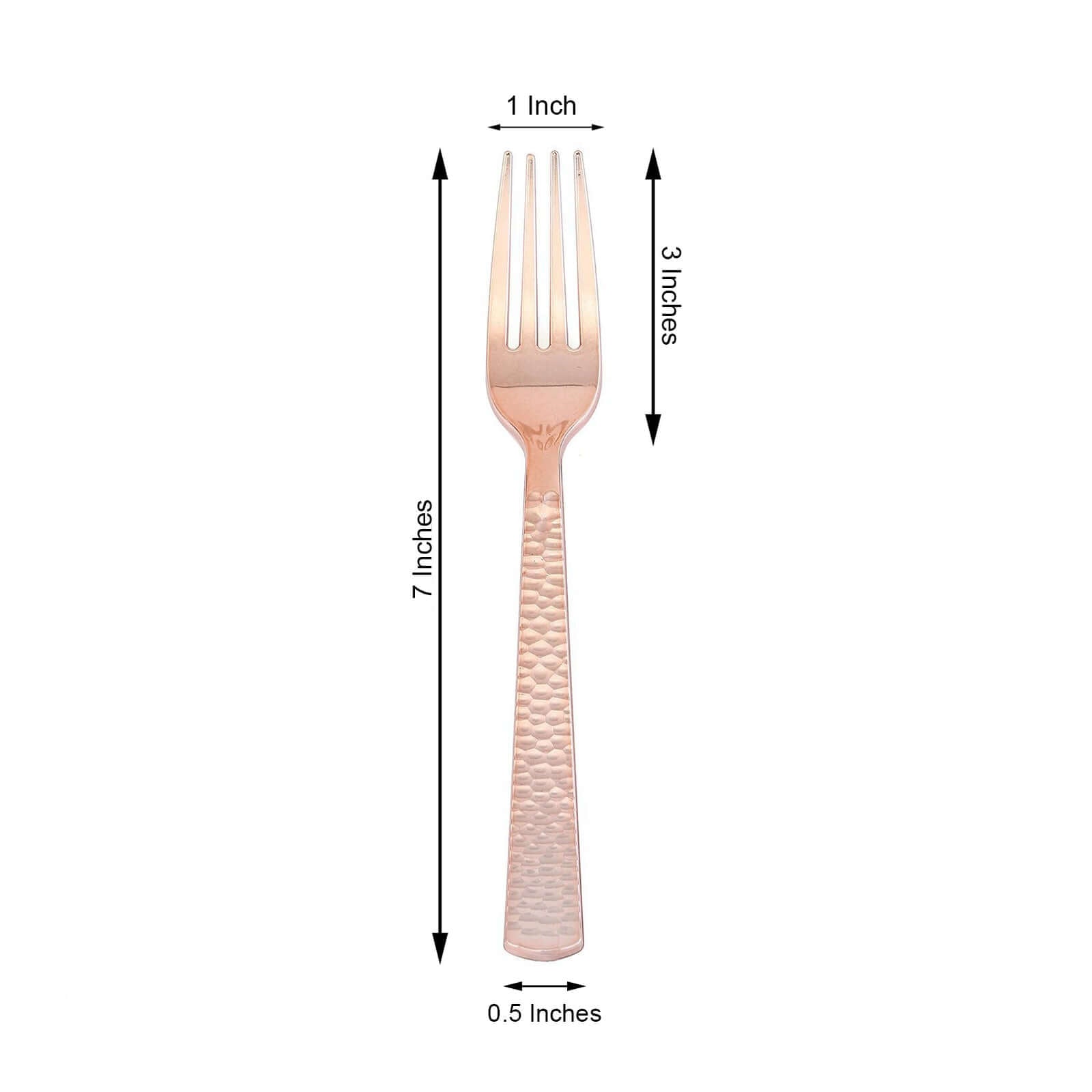 24-Pack Plastic Forks with Hammered Style Rose Gold - Heavy Duty Disposable Silverware 7