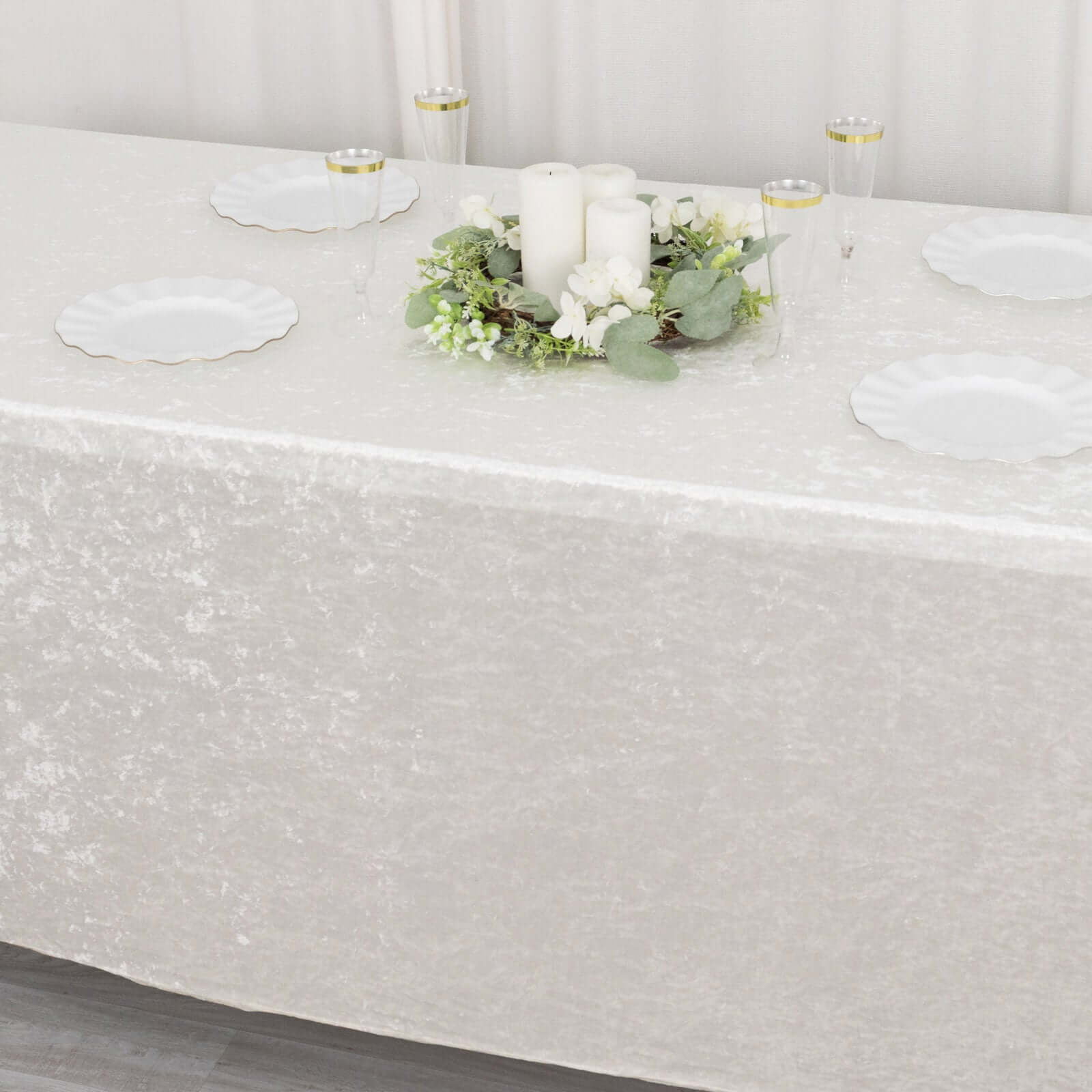 Crushed Velvet Fitted Rectangular 6ft Table Cover White - Wrinkle-Free Stretchy Tablecloth for Weddings and Banquets