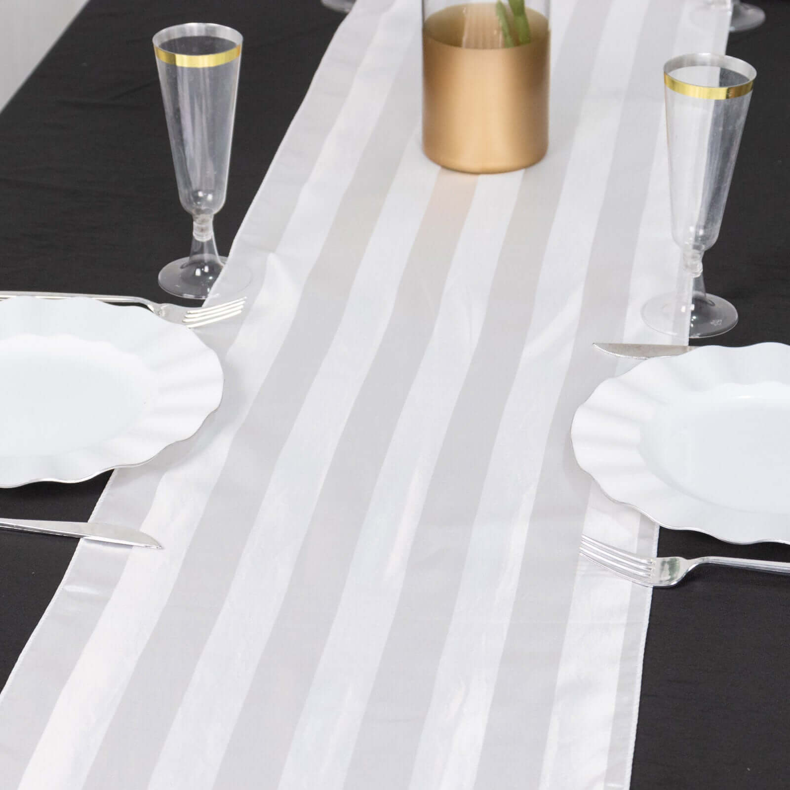 Satin 12x108 Table Runner White - Stripe Classic Wedding & Event Table Decor