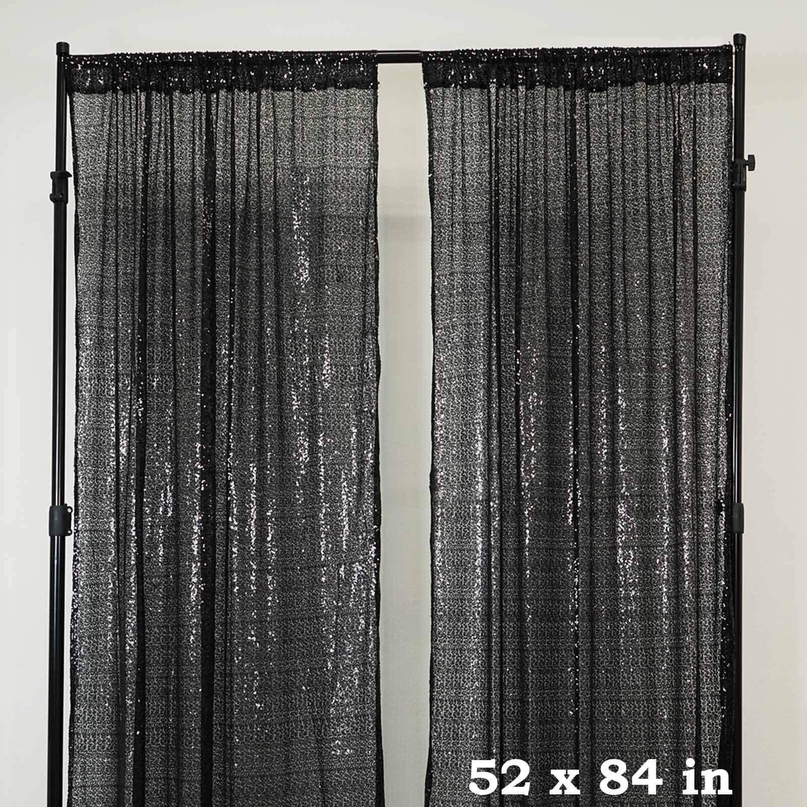 2 Pack Black Sequin Curtains With Rod Pocket Window Treatment Panels - 52x84”