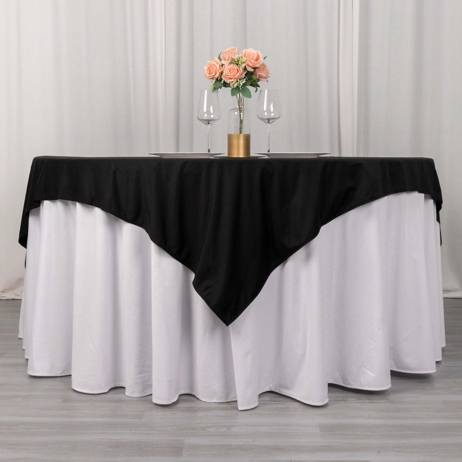 Premium Scuba 70x70 Table Overlay Square Tablecloth Black - Wrinkle Free & Stain Resistant Table Cover