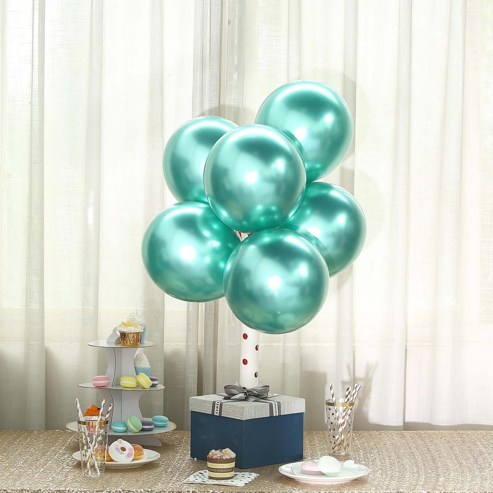 25 Pack 12 Metallic Chrome Green Latex Helium or Air Party Balloons