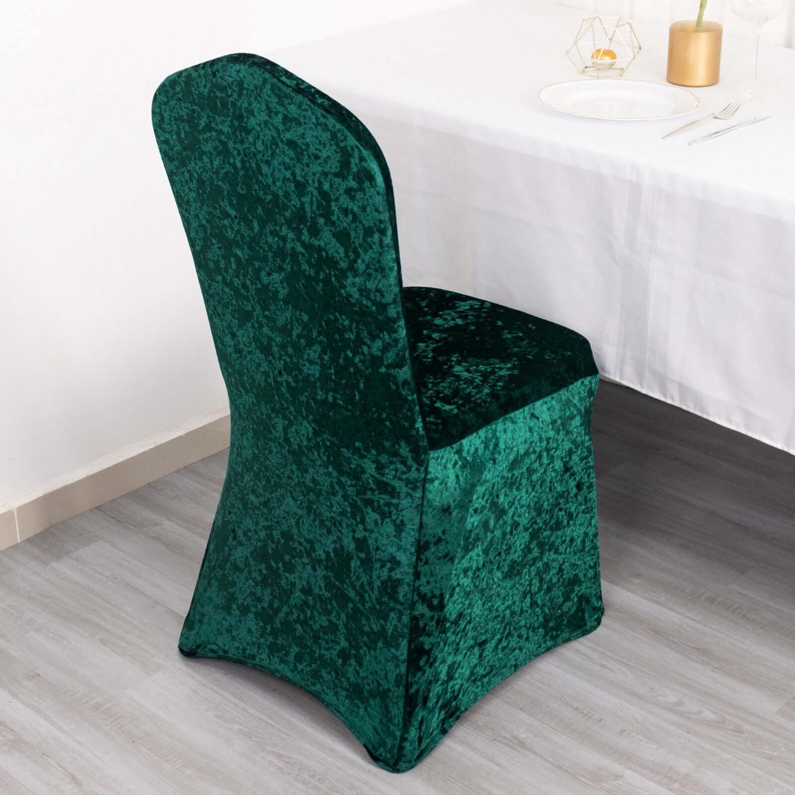 Crushed Velvet Spandex Banquet Chair Cover Fitted Slipcover Hunter Emerald Green - Stretch 190GSM Slipcover with Foot Pockets