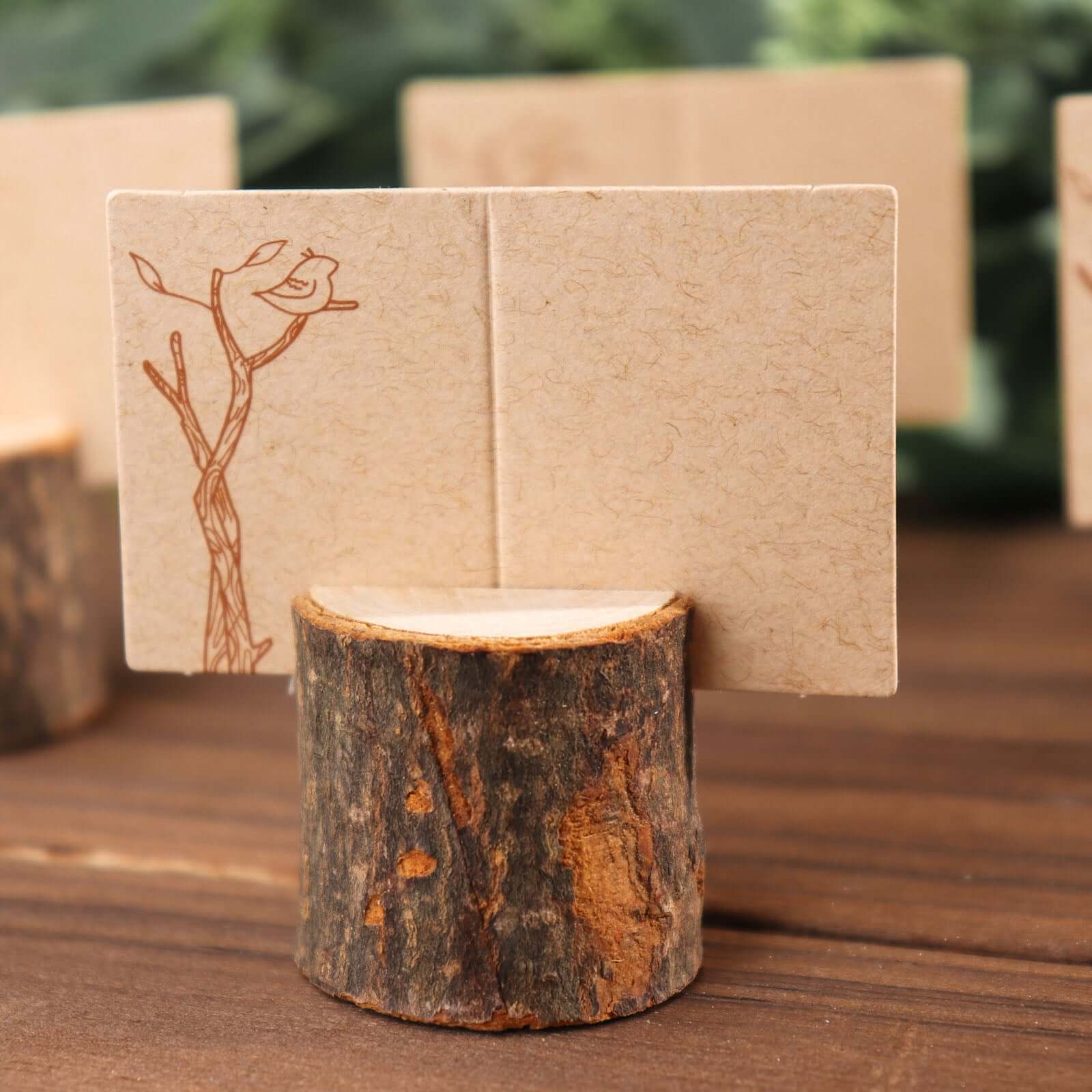 4-Pack Wood Stump Place Card Holders Rustic Natural Design - Boho Chic Decor for Tables