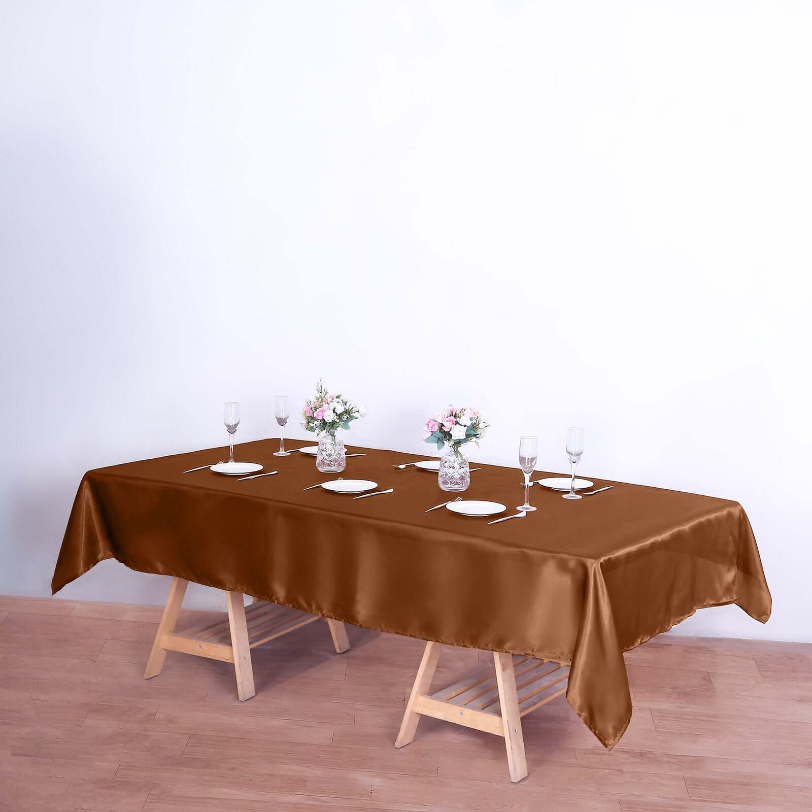 Satin Rectangular 60x102 Tablecloth Cinnamon Brown - Smooth and Lustrous Table Cover