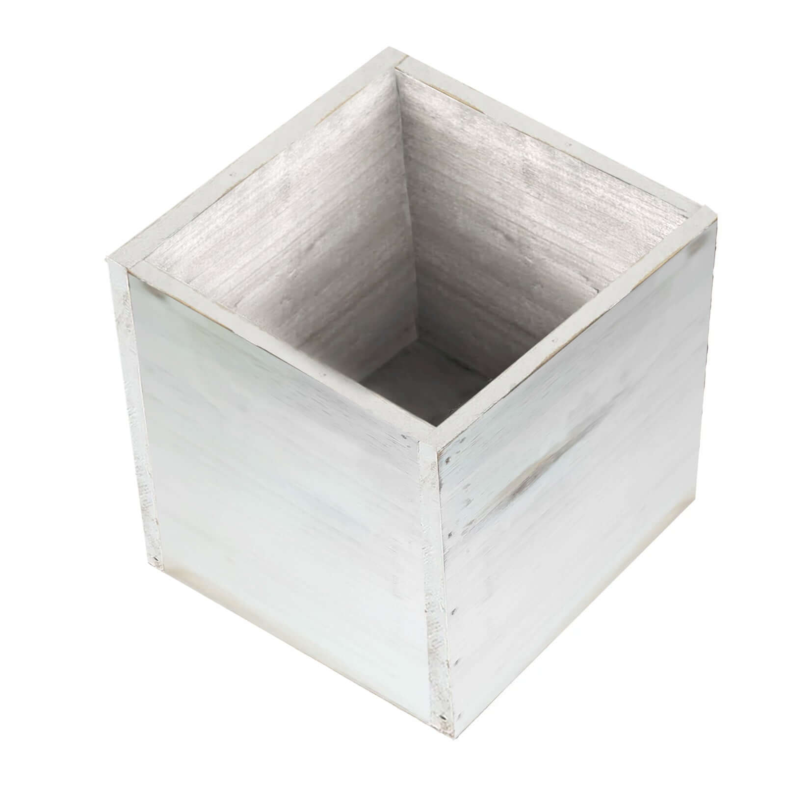 2 Pack 5 Whitewash Square Wood Planter Box Set With Removable Plastic Liners