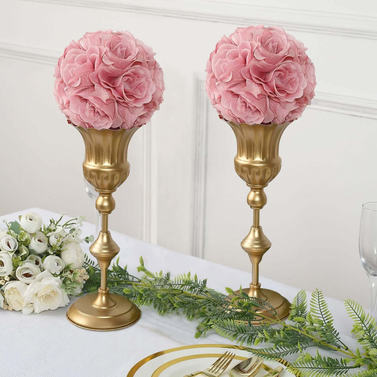 2 Pack 7 Mauve Artificial Silk Rose Kissing Ball, Faux Flower Ball