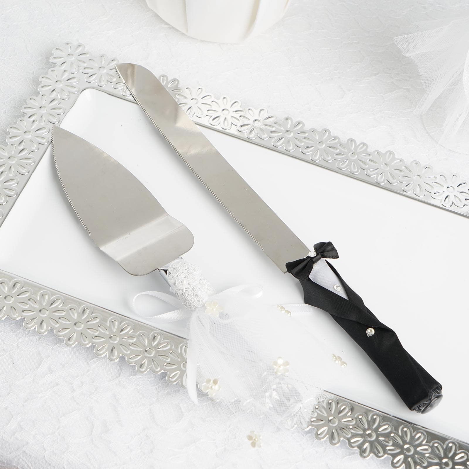 Stainless Steel Wedding Cake Knife and Server Set Bride and Groom Design - Ideal Party Favors for Special Events