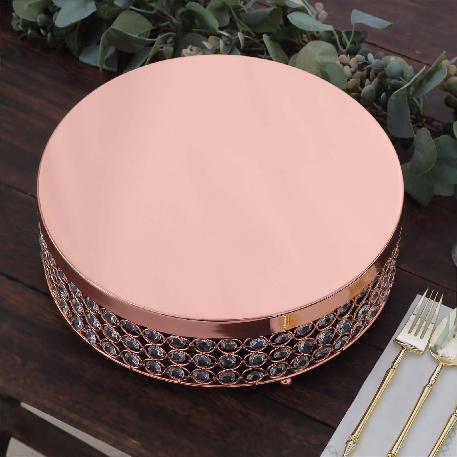 Metal Cake Stand Pedestal Crystal Beaded Design Rose Gold - Cupcake Display and Dessert Riser 13