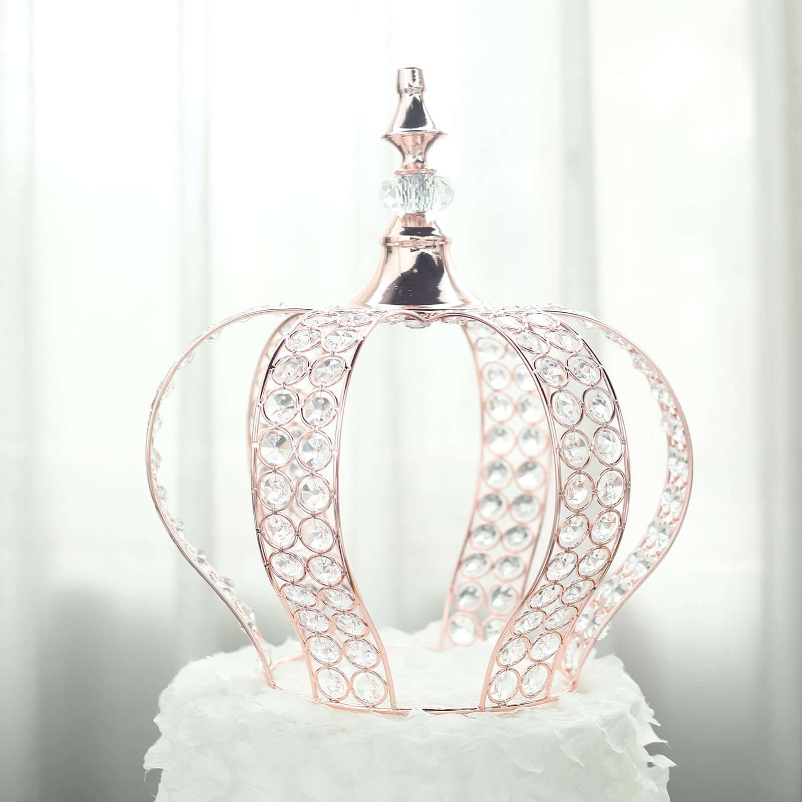 Crystal-Bead Royal Crown Cake Topper Metallic Blush/Rose Gold - Dazzling Cake Centerpiece Decor for Luxurious Birthdays Receptions & Romantic Celebrations 14