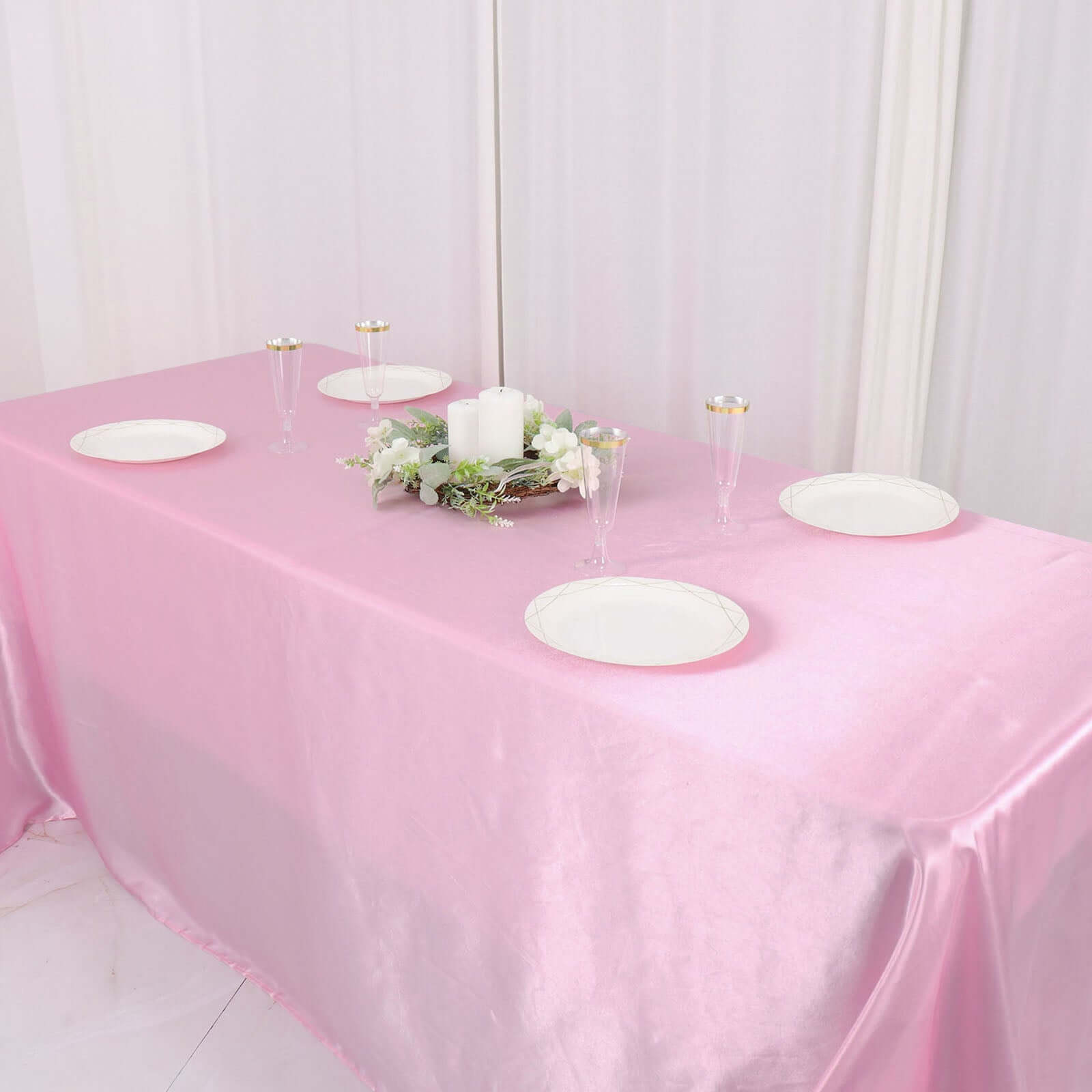 Satin Rectangular 90x132 Tablecloth Pink Satin - Seamless Table Cover