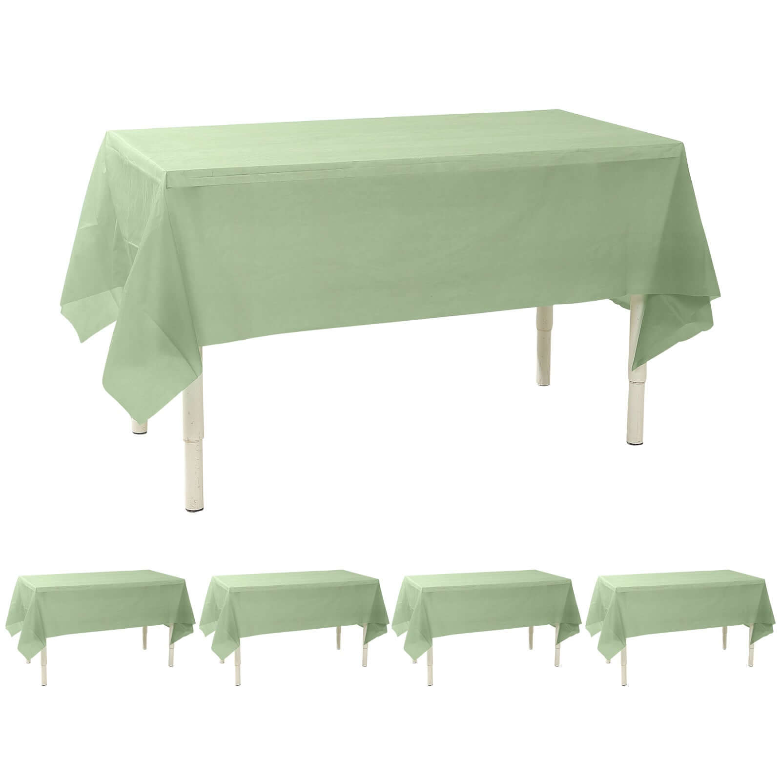 5-Pack Plastic Table Covers Sage Green Rectangle - Reliable PVC Disposable Covers for Gatherings 54x108