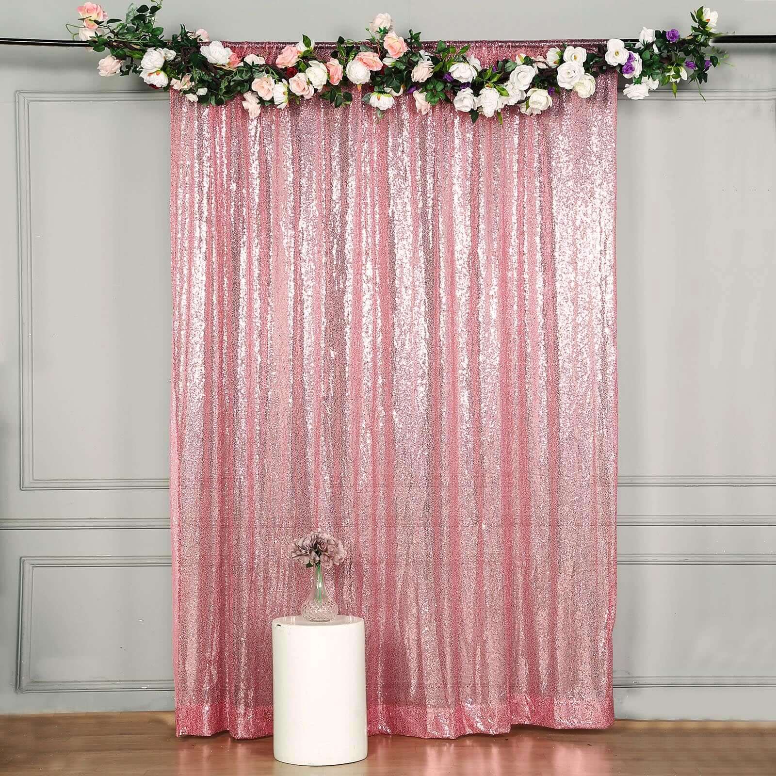 8ftx8ft Pink Sequin Event Curtain Drapes, Backdrop Event Panel