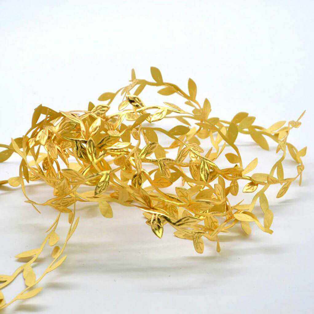 67ft Olive Gold Leaf Ribbon Trim, Artificial Vines Leaf Garland For DIY Craft Party Wedding Home Decor