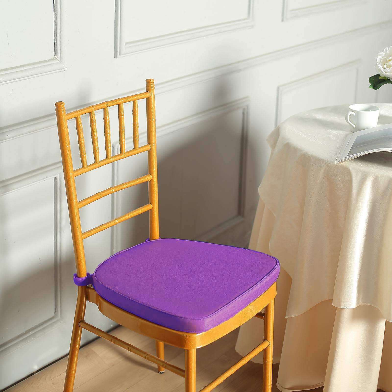 Chiavari Chair Cushion with 1.5 Thick Memory Foam and Ties Purple - Stylish Removable Cover for Comfort