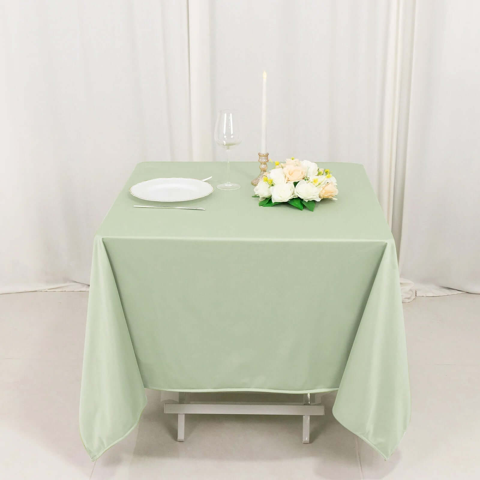 Premium Scuba Square 70x70 Tablecloth Sage Green - Wrinkle Free & Stain Resistant Table Cover