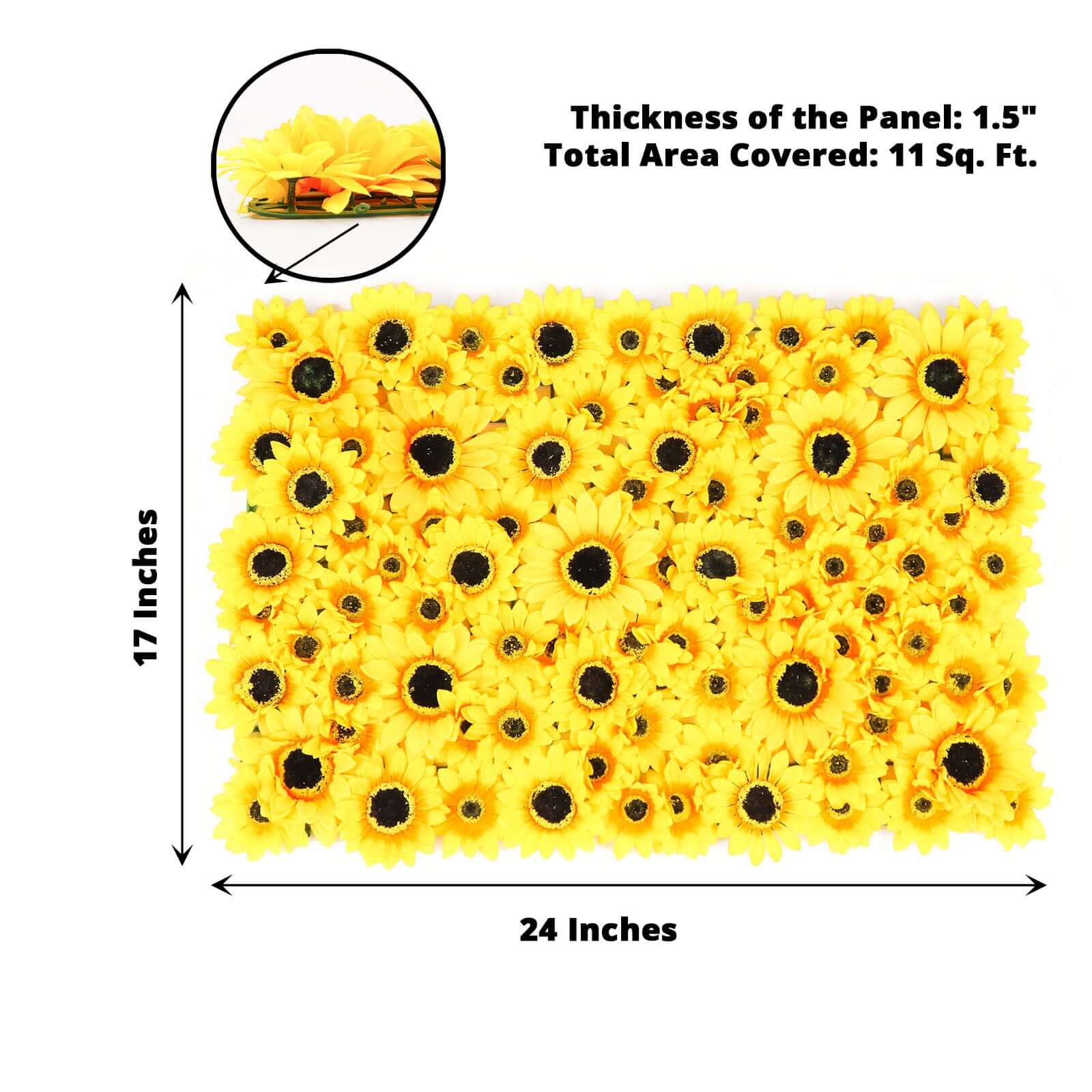 11 Sq ft. Artificial Sunflower Wall Mat Backdrop, Flower Wall Decor, Indoor Outdoor UV Protected - 4 Artificial Panels