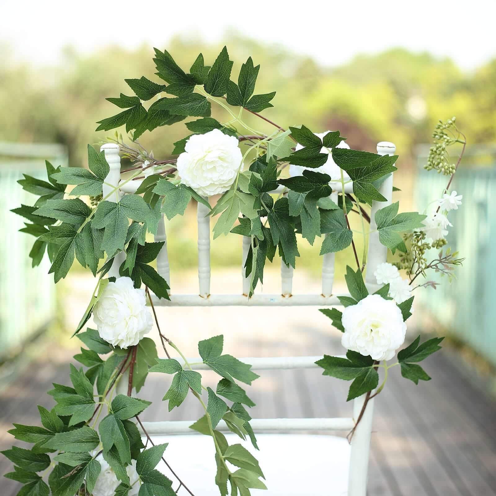 6ft White Artificial Silk Peony Foliage Hanging Flower Garland Vine