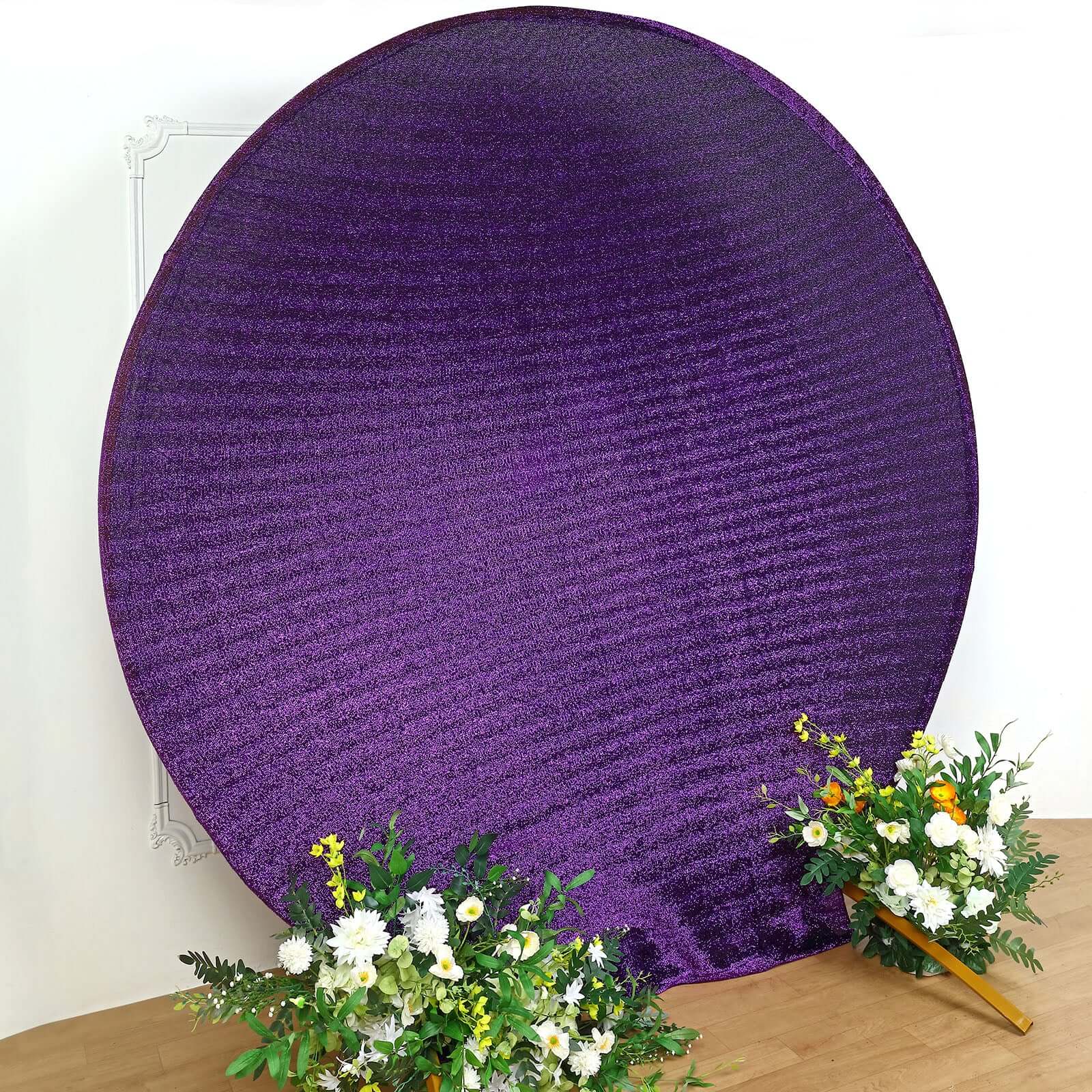 7.5ft Purple Metallic Shimmer Tinsel Spandex Round Wedding Arch Cover, 2-Sided Photo Backdrop