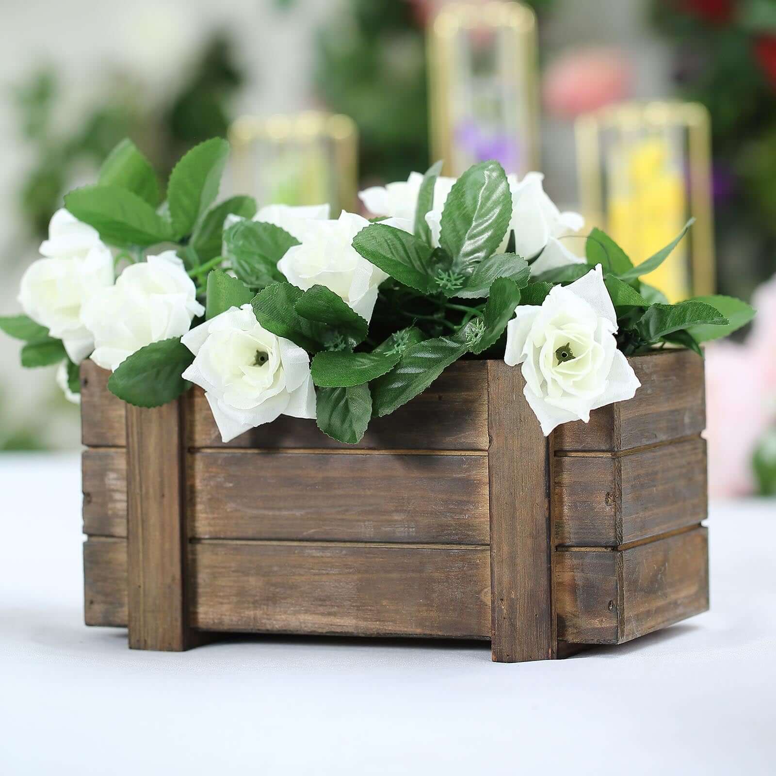 Rustic Wood Planter Boxes Smoked Brown 2-Pack - Perfect Natural Decor with Removable Plastic Liners for Weddings 10x5