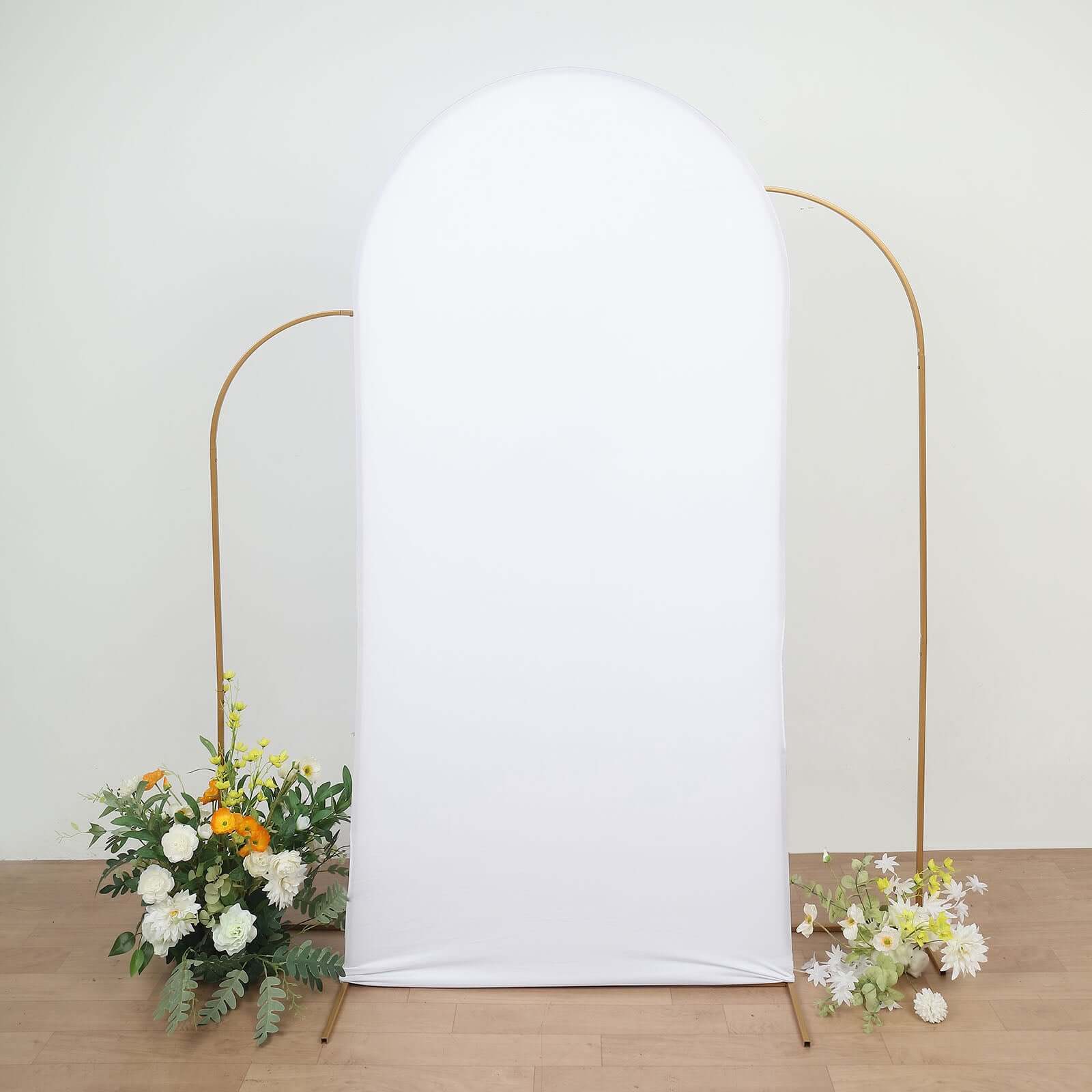 7ft Matte White Spandex Fitted Chiara Backdrop Stand Cover For Round Top Wedding Arch