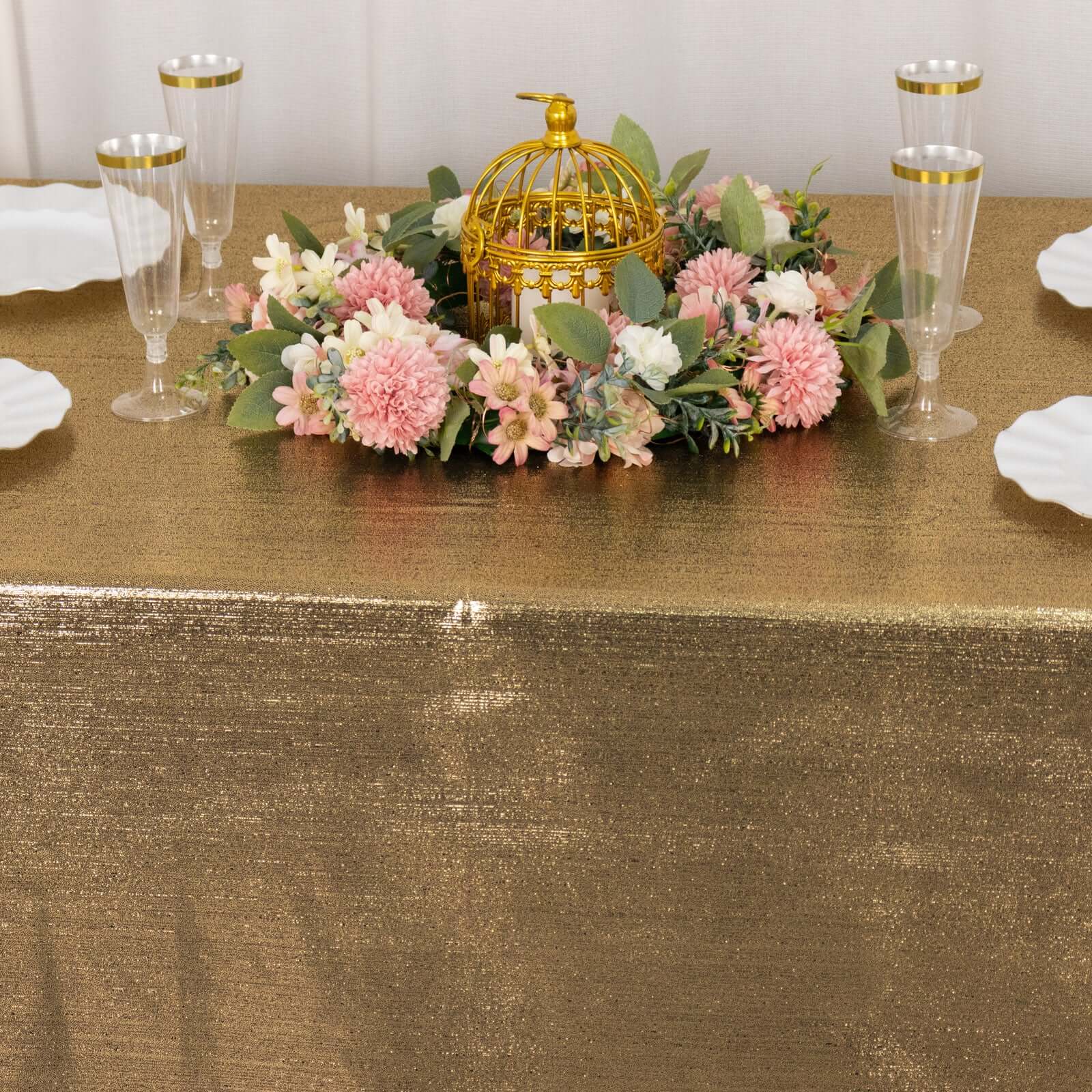 Sequin Dots Polyester 60x126 Rectangle Tablecloth Shimmering Antique Gold - Wrinkle Free & Sparkling Table Cover