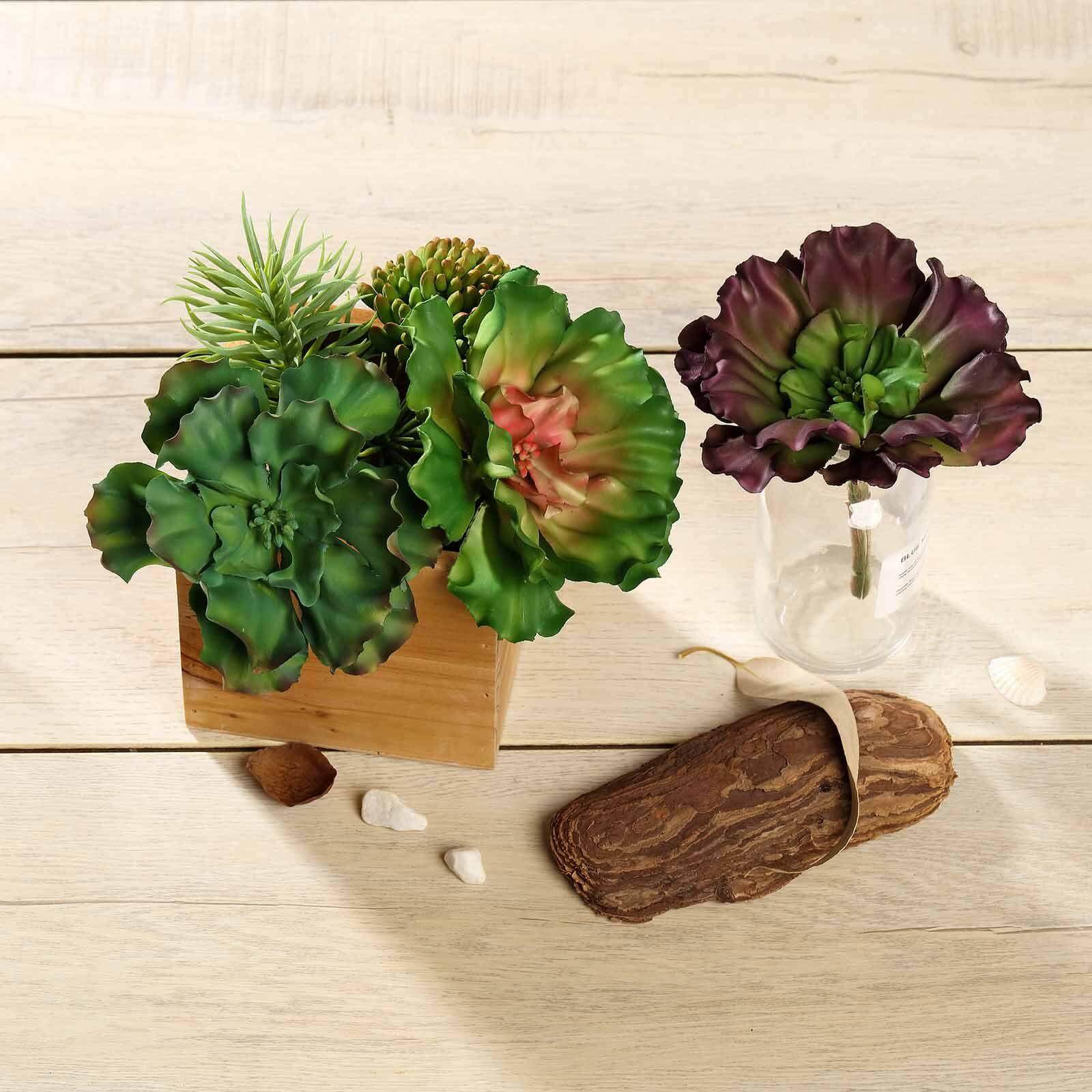 3 Pack 6 Artificial PVC Wavy Kalanchoe Decorative Succulent Plants