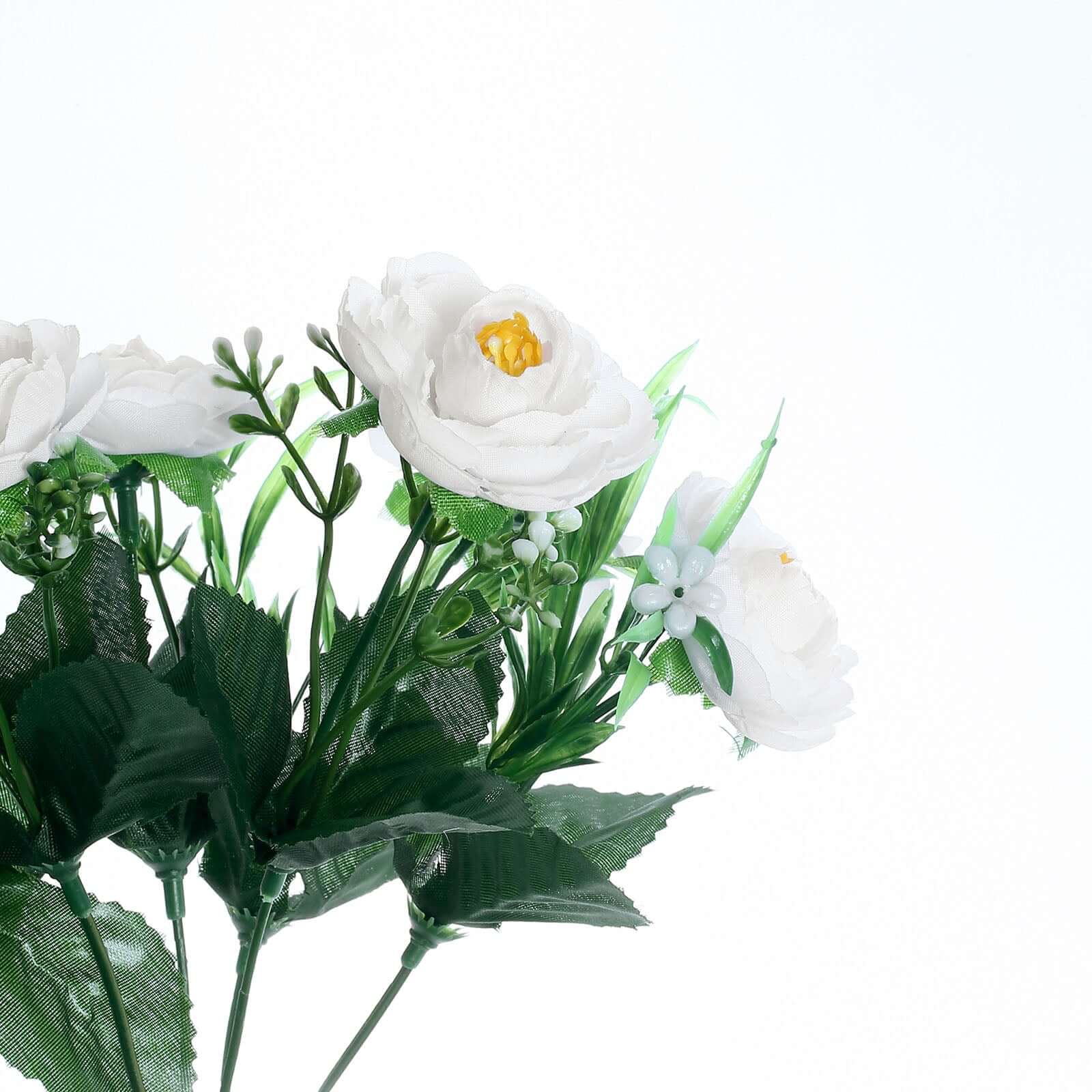 4 Bushes White Artificial Silk Peony Flower Bouquet Arrangement