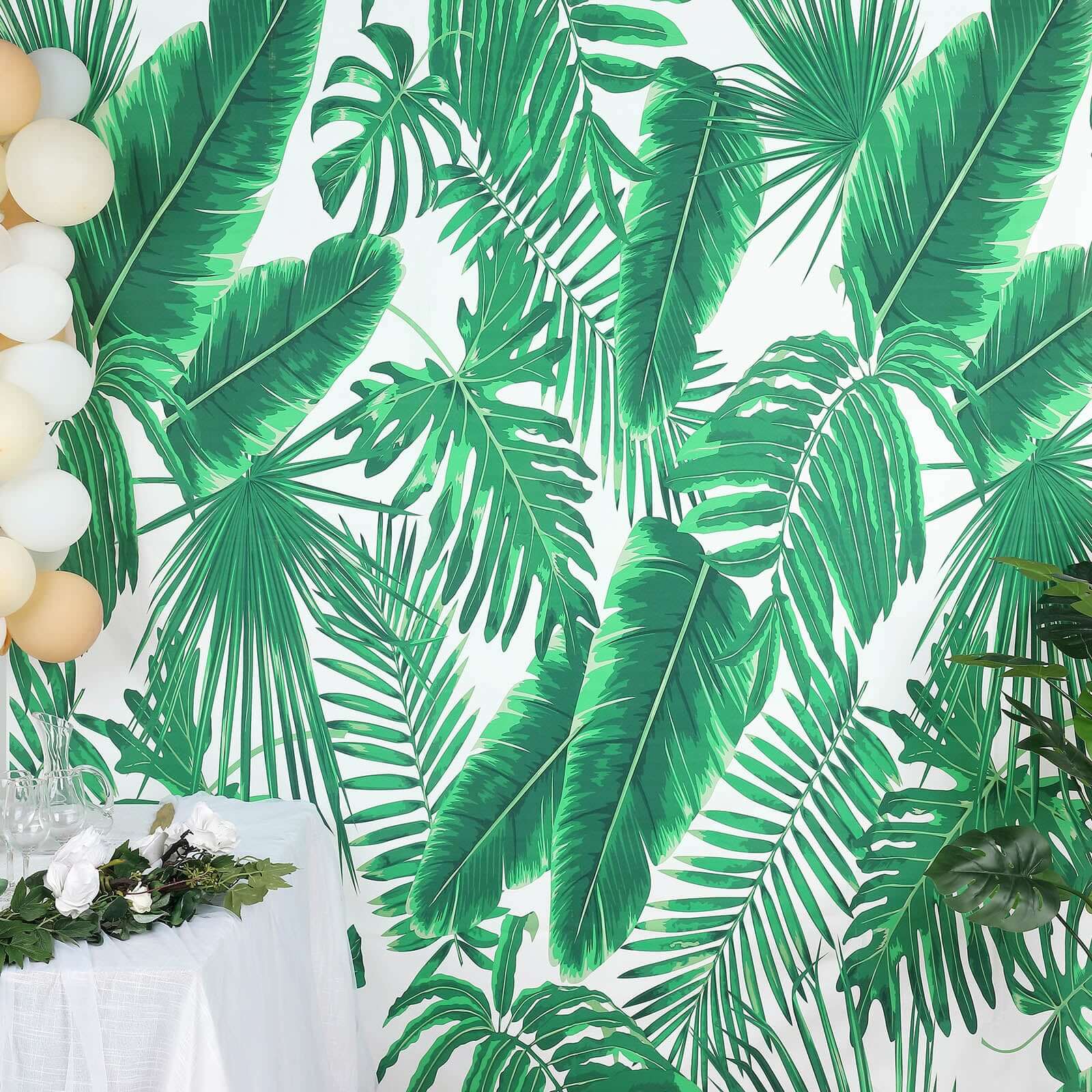 8ftx8ft Green White Tropical Palm Leaf Print Vinyl Photo Backdrop