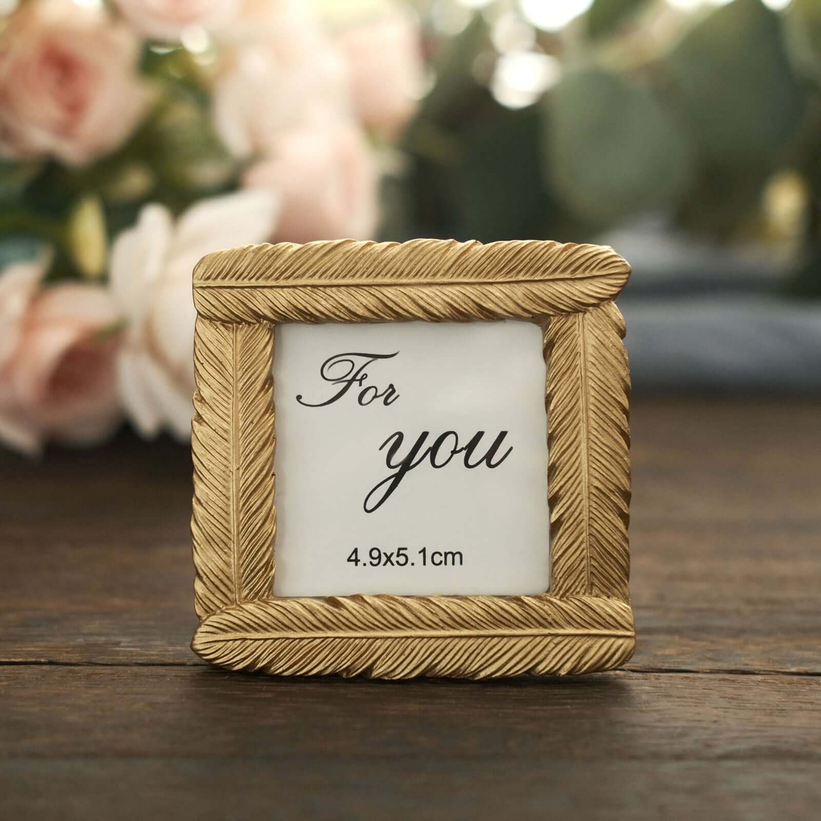 4 Pack Gold Resin 3 Mini Square Vintage Feather Party Favors Picture Frames, Wedding Card Place Holder