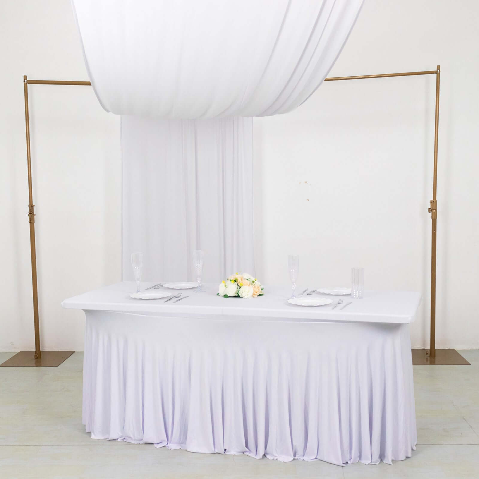 White 4-Way Stretch Spandex Event Curtain Drapes, Wrinkle Free Backdrop Event Panel with Rod Pockets - 5ftx18ft