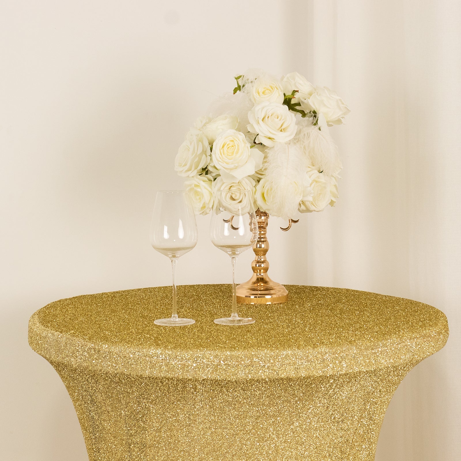 Metallic Spandex 36 Fitted Glitter Round Cocktail Table Cover Champagne - Stretch Fit for High Top Tables