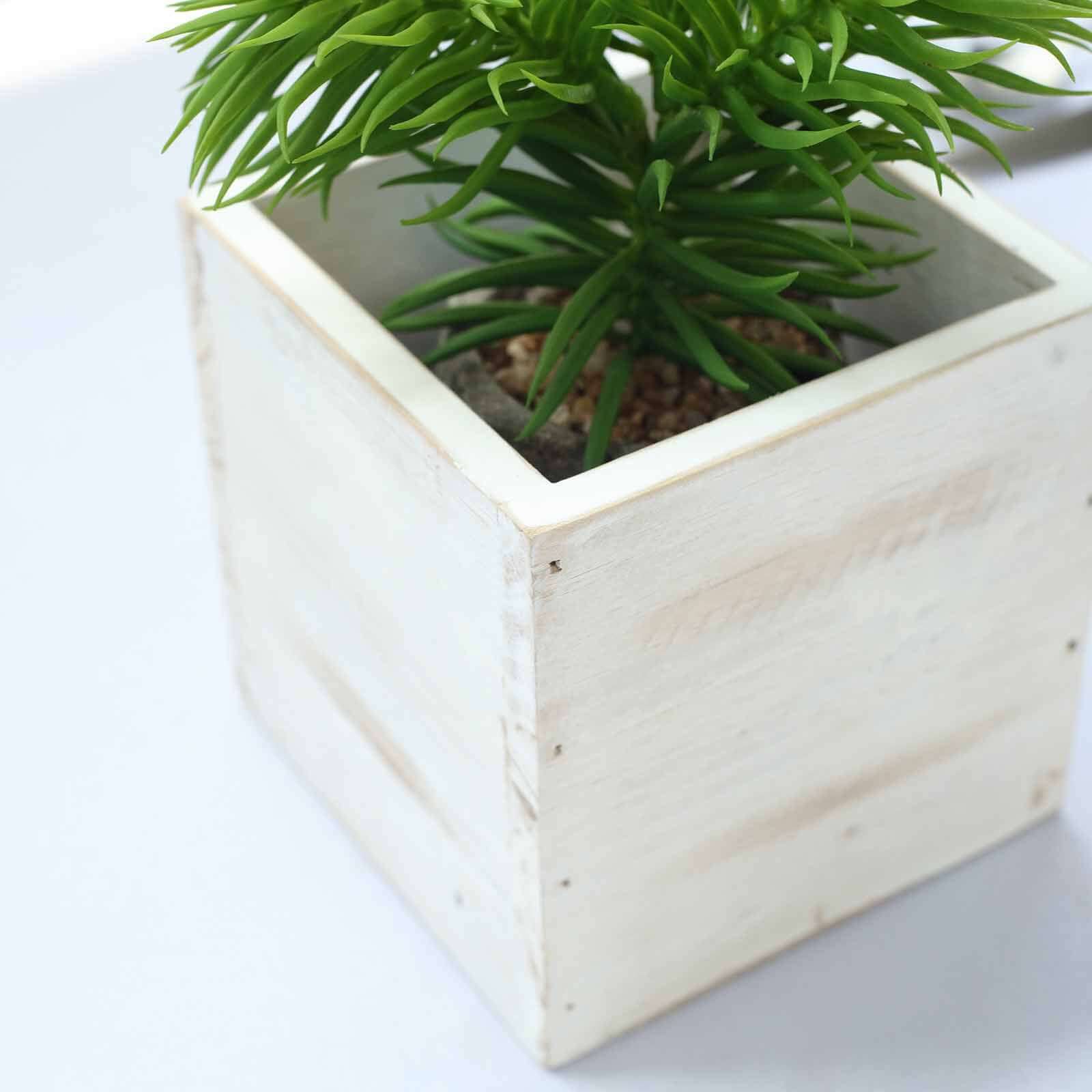 2 Pack 5 Whitewash Square Wood Planter Box Set With Removable Plastic Liners