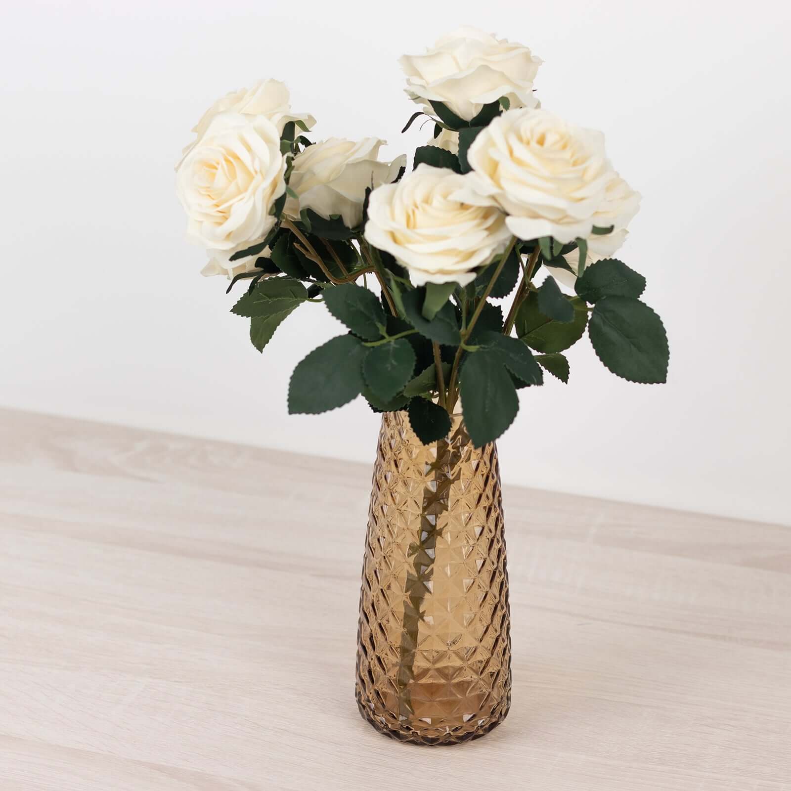 6-Pack Glass Urn Vases Amber Gold with Diamond Crystal Cut Pattern - Stylish Decorative Design for Event Decor 8.5