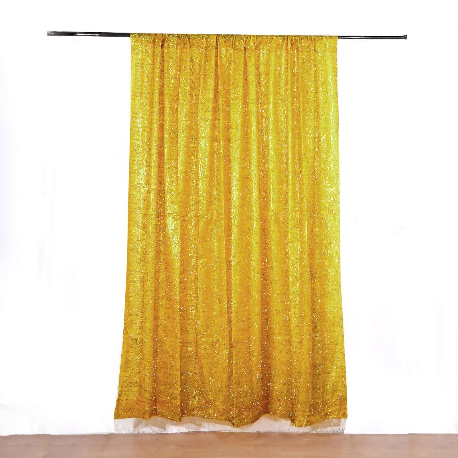 8ft Gold Metallic Fringe Shag Event Drapery Panel, Shimmery Tinsel Polyester Divider Backdrop Curtain