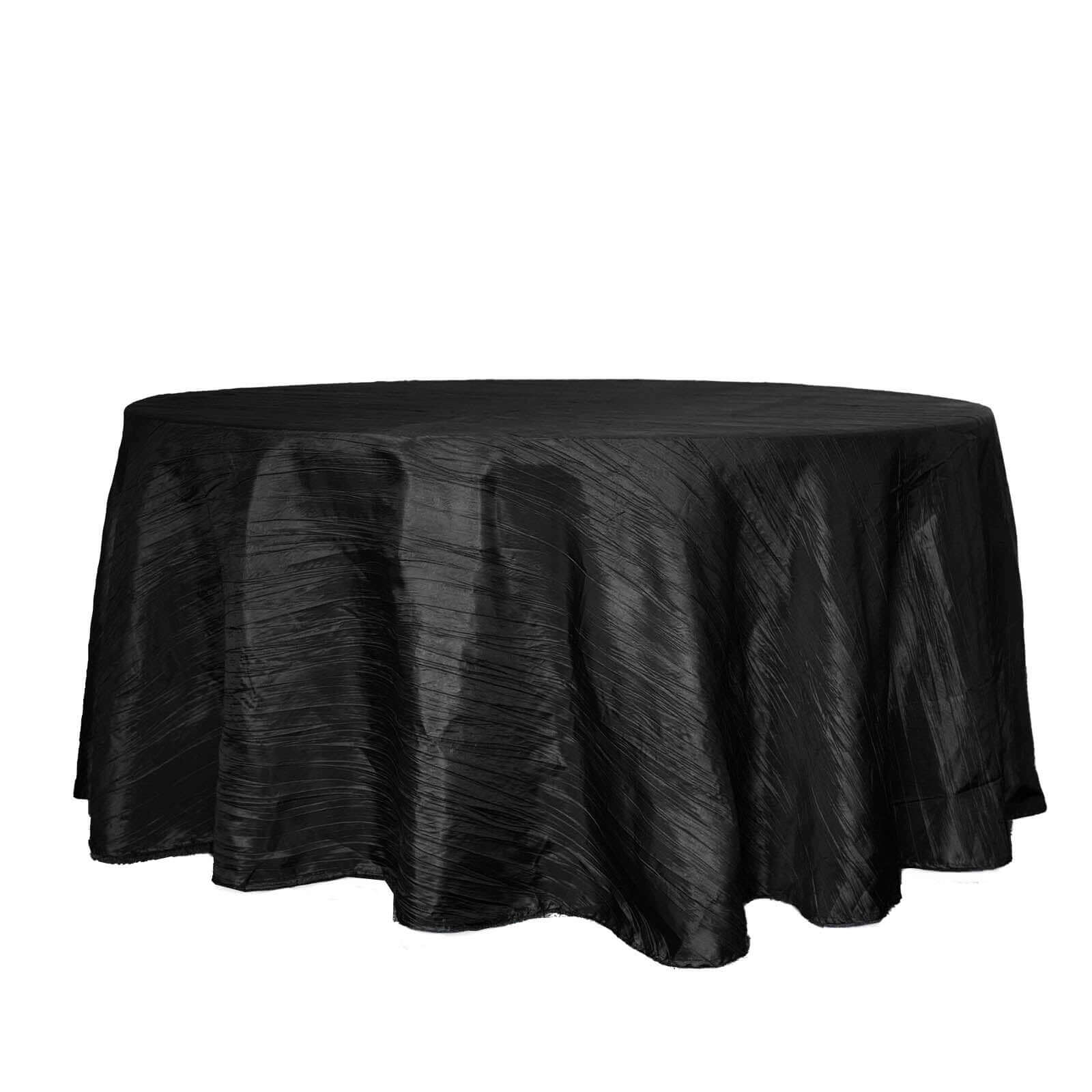 Taffeta 120 Round Tablecloth Black - Seamless Accordion Crinkle Design for Stylish Occasions