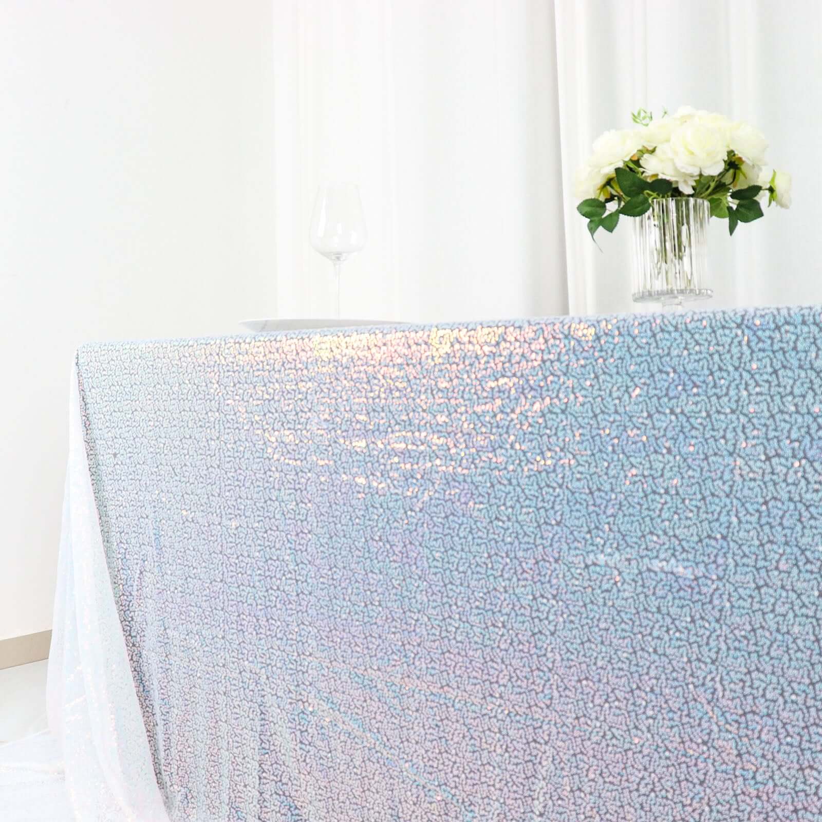 Sequin 90x132 Rectangle Tablecloth Iridescent Blue - Seamless Sparkly Table Cover