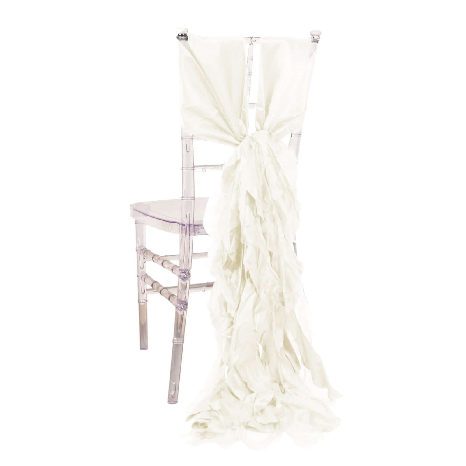 5 Pack Chiffon Satin Chair Sashes Ivory - Easy to Install Ruffled Curly Willow