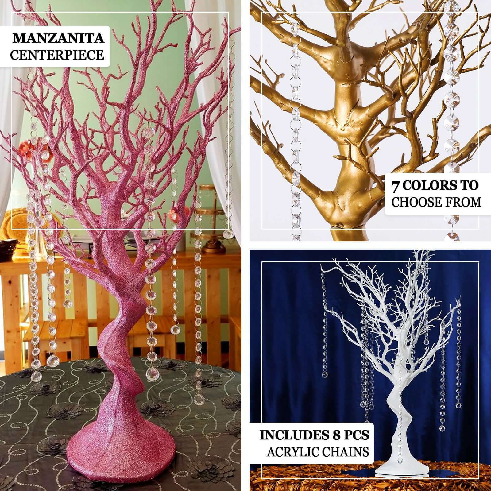 Manzanita Tree Centerpiece Metallic Gold with 8 Acrylic Bead Chains - Easy Assembly Decorative Artificial Tree for Modern Weddings Parties & Event Displays 34