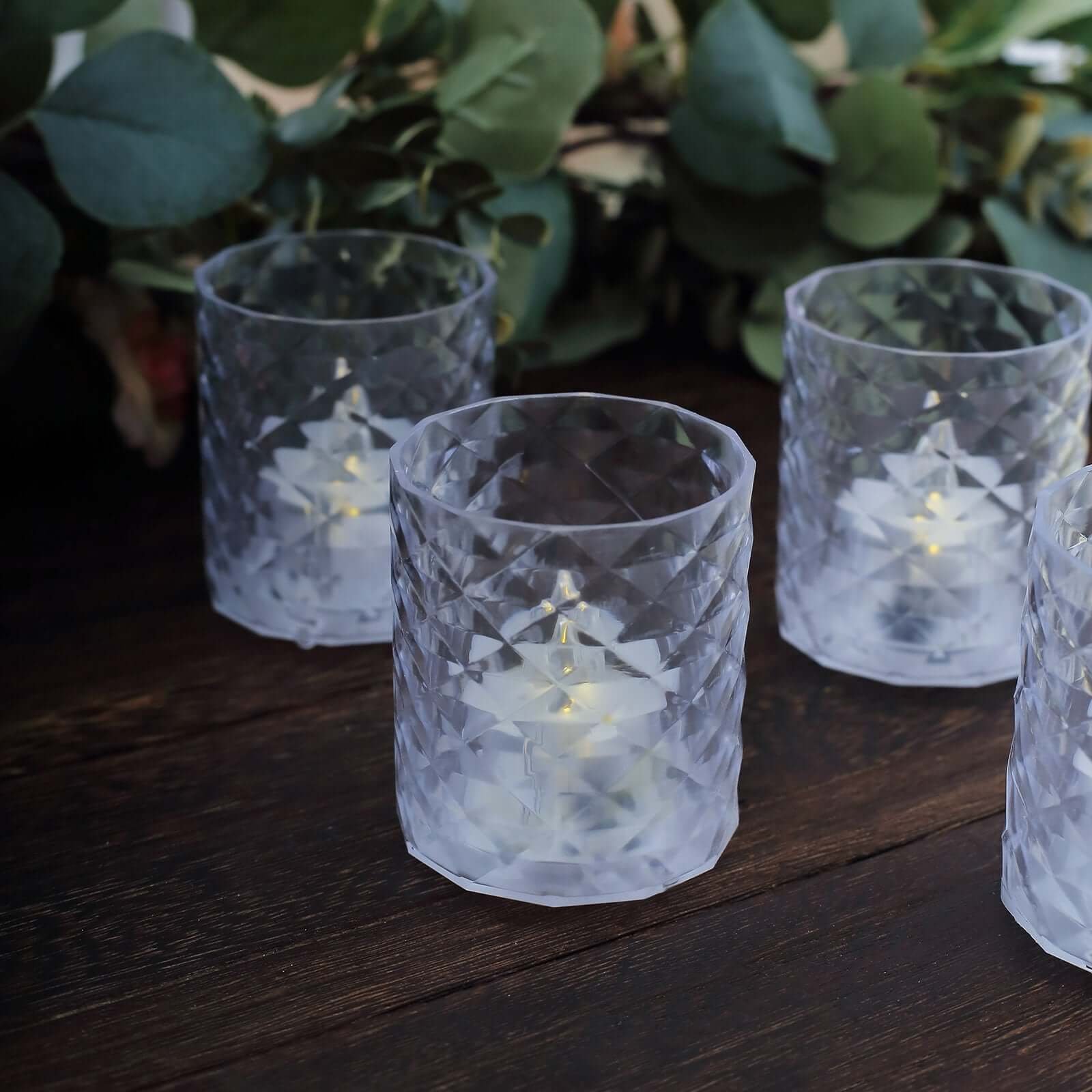 12-Pack LED Tealight Candle Holders Whiskey Glass Design Clear - Warm White Battery Operated Lights 3