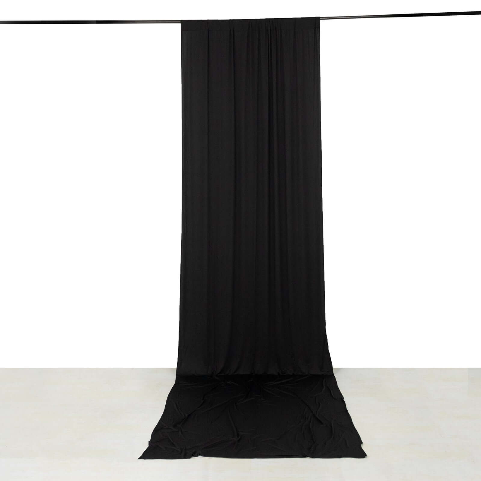 Black 4-Way Stretch Spandex Event Curtain Drapes, Wrinkle Free Backdrop Event Panel with Rod Pockets - 5ftx16ft