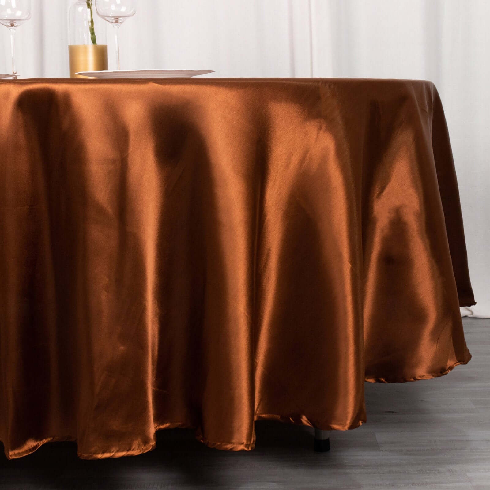 Satin 108 Round Tablecloth Cinnamon Brown - Smooth and Lustrous Table Cover