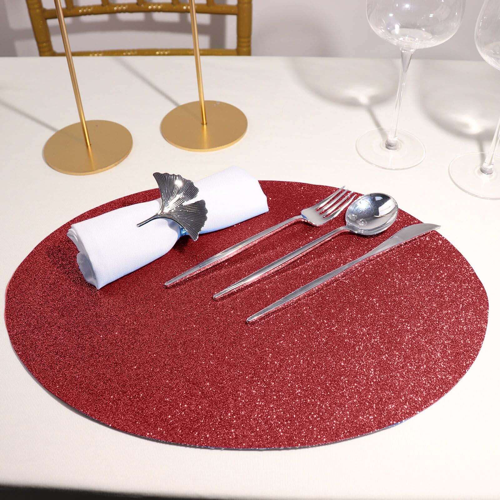 6-Pack Placemats Glitter Design Burgundy Sparkle Oval - Non-Slip Decorative Table Mats for Dining 12x18