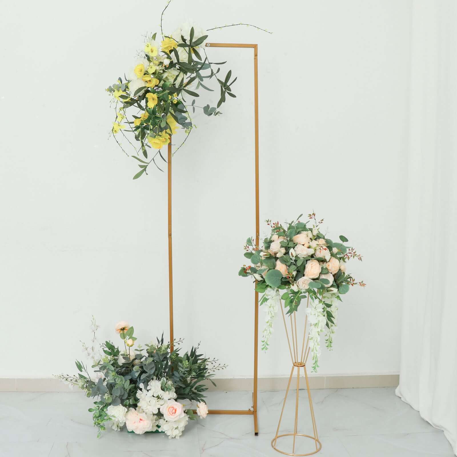 5.5ft Slim Gold Metal Frame Wedding Arch, Rectangular Backdrop Stand, Floral Display Frame