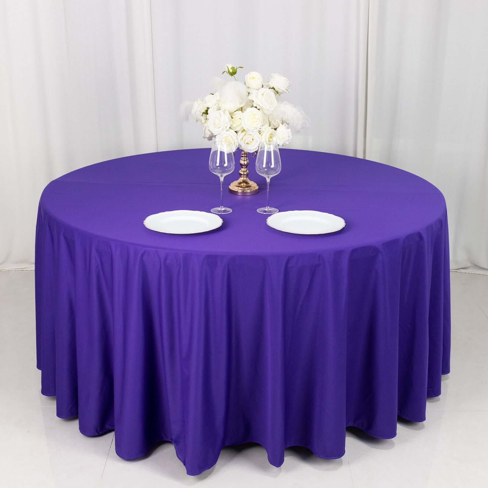 Premium Scuba Round 120 Tablecloth Purple - Wrinkle Free & Stain Resistant Seamless Table Cover