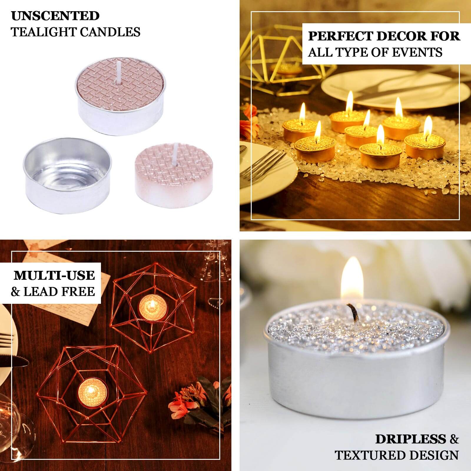 9-Pack Tealight Candles Metallic Gold Textured Design - Unscented Dripless Wax for Events