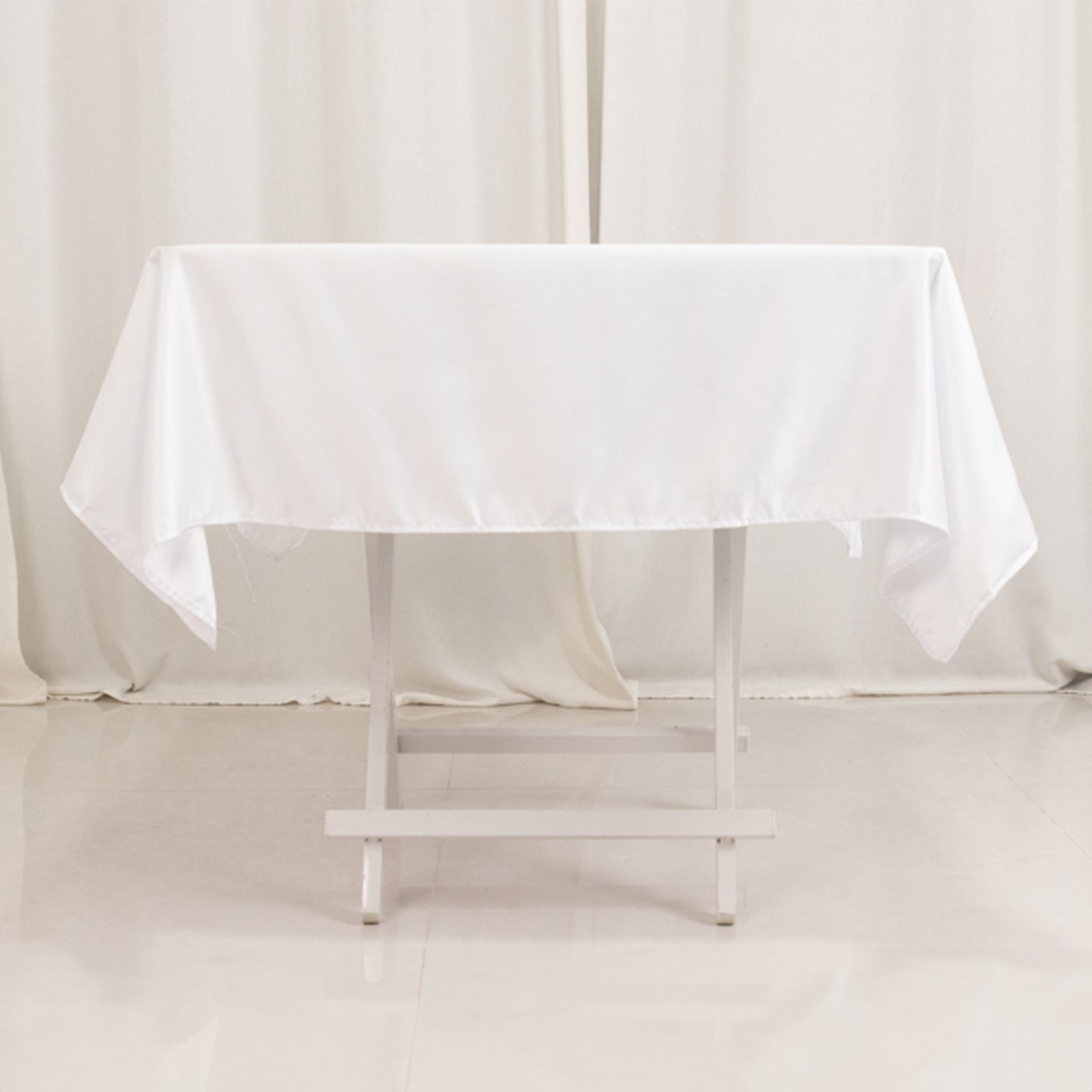 Lamour Satin 54x54 Square Tablecloth White - Durable & Silk-Like Table Cover for Weddings & Parties