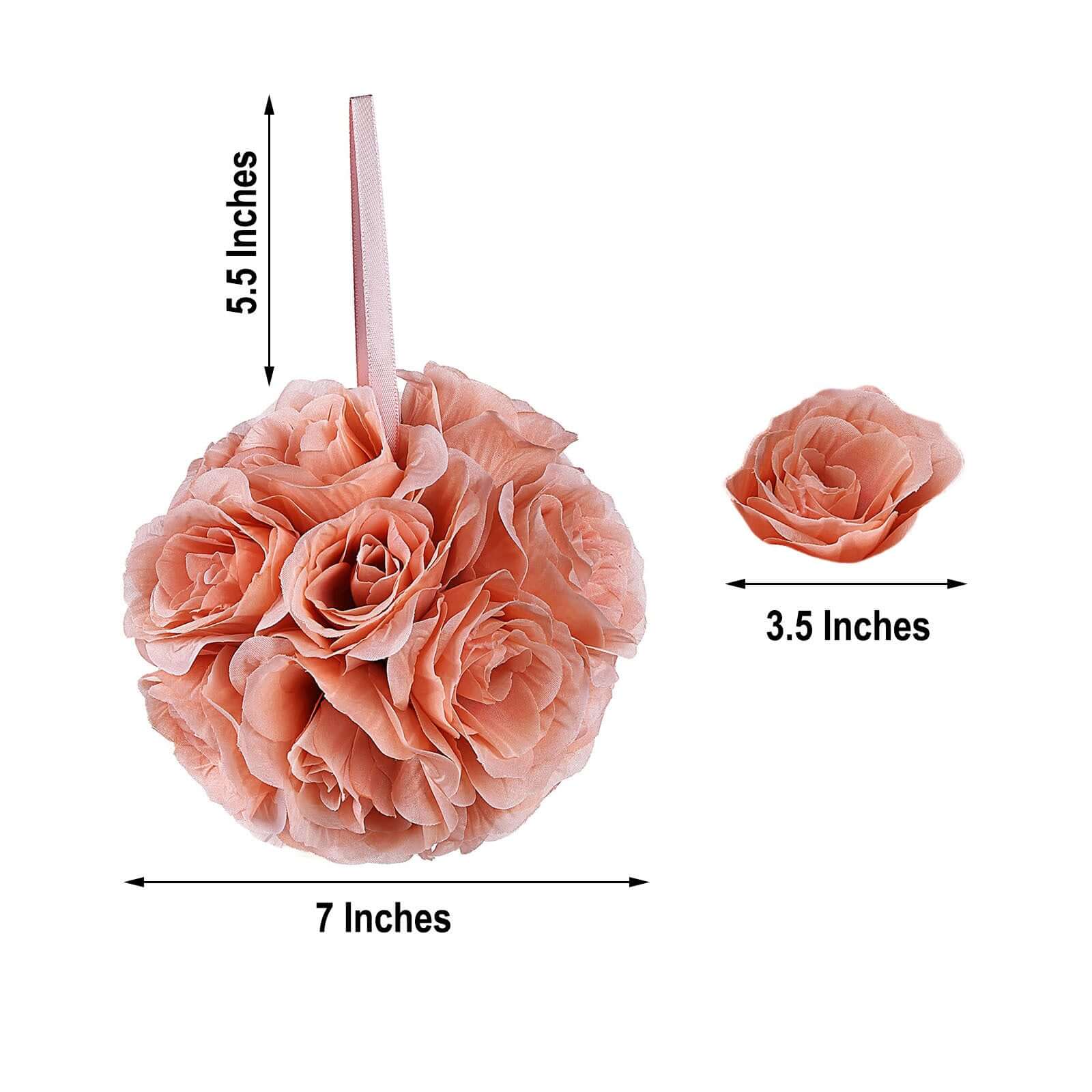 2 Pack 7 Dusty Rose Artificial Silk Rose Kissing Ball, Flower Ball