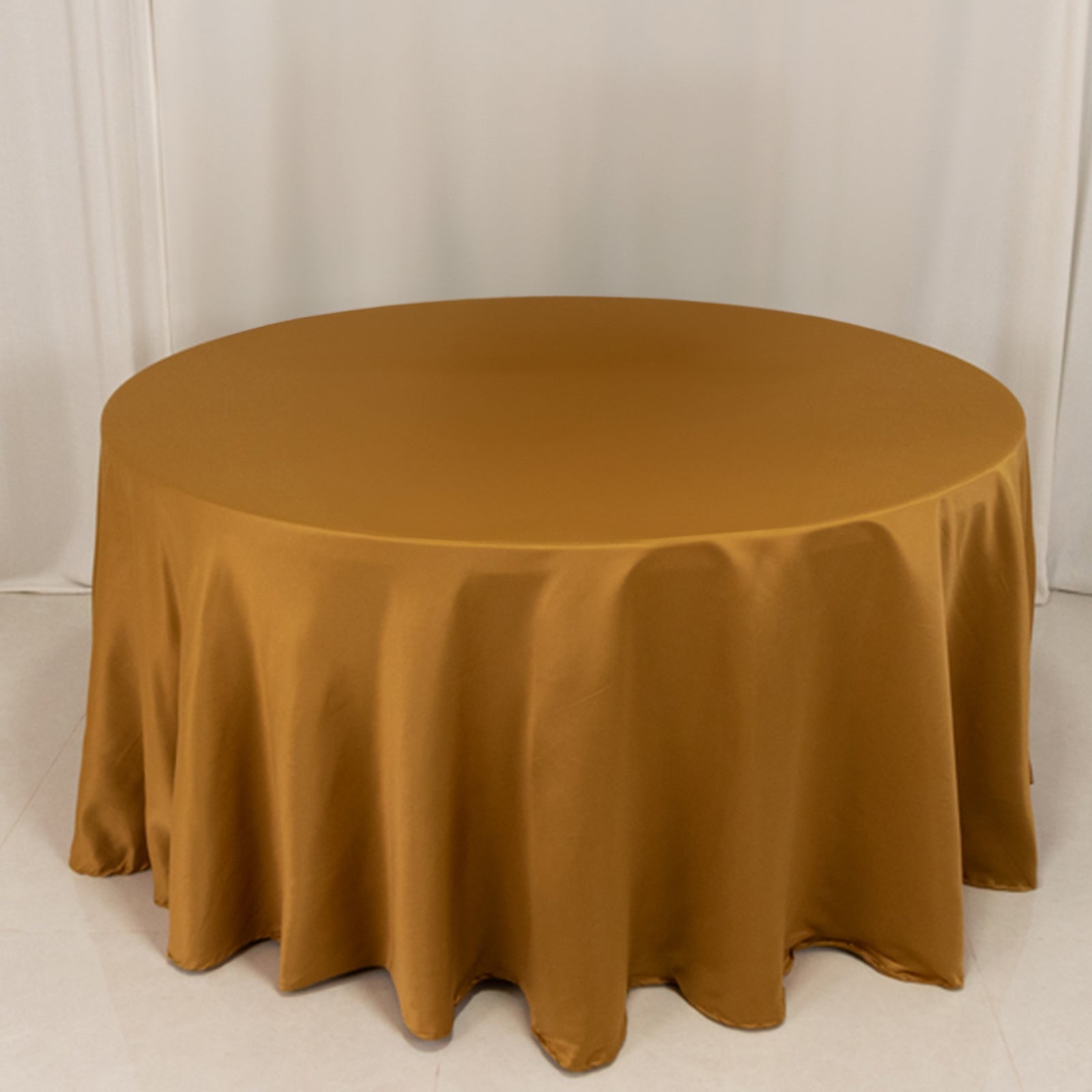 Lamour Satin 120 Round Tablecloth Gold - Seamless Table Cover with Soft Tempered Sheen for Upscale Gatherings
